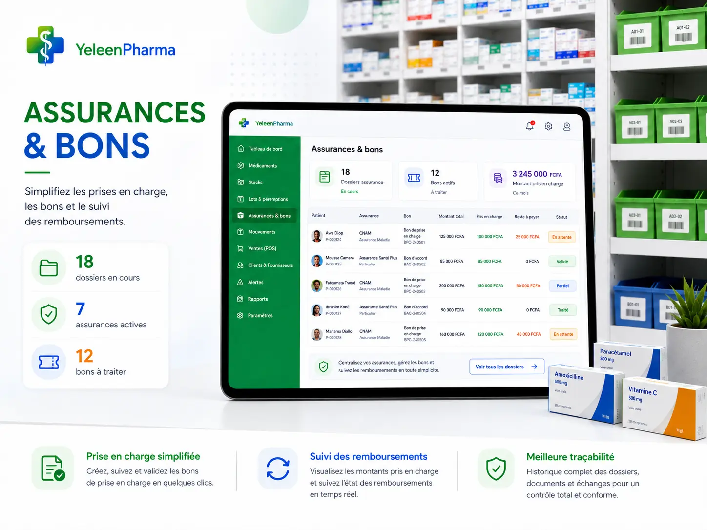 Module assurances et bons de prise en charge YeleenPharma